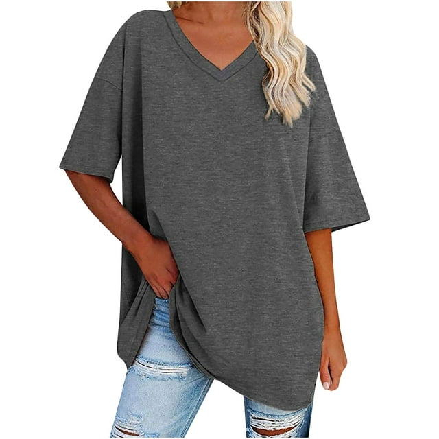 CEHVOM Nouveaux Hauts à Manches Courtes en Coton à Col en V pour Femmes, Coupe Ample, en Liquidation