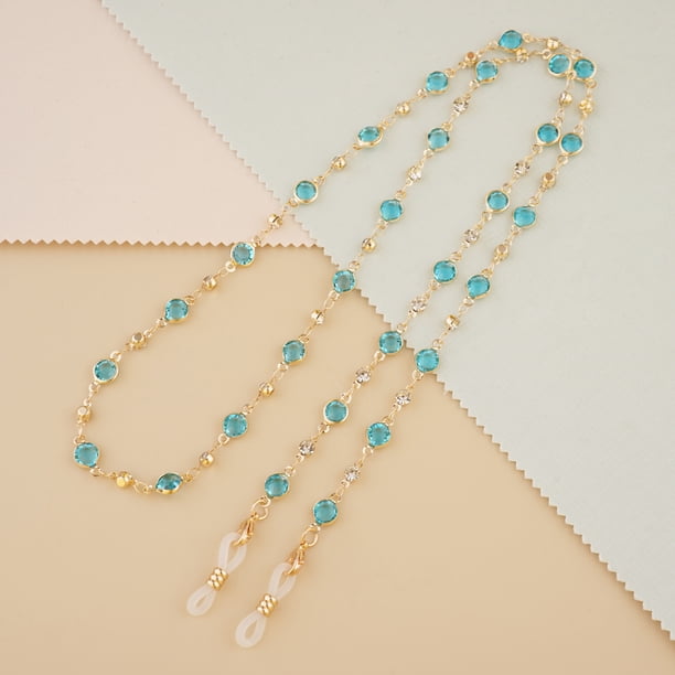 ZHAOCHENG (azul)Cadenas para gafas, Cordón para gafas, Cordón para gafas, Elegante soporte para gafas, Correa para gafas de sol con cuentas de cristal metálicas, Cordón de retención de máscara para ga
