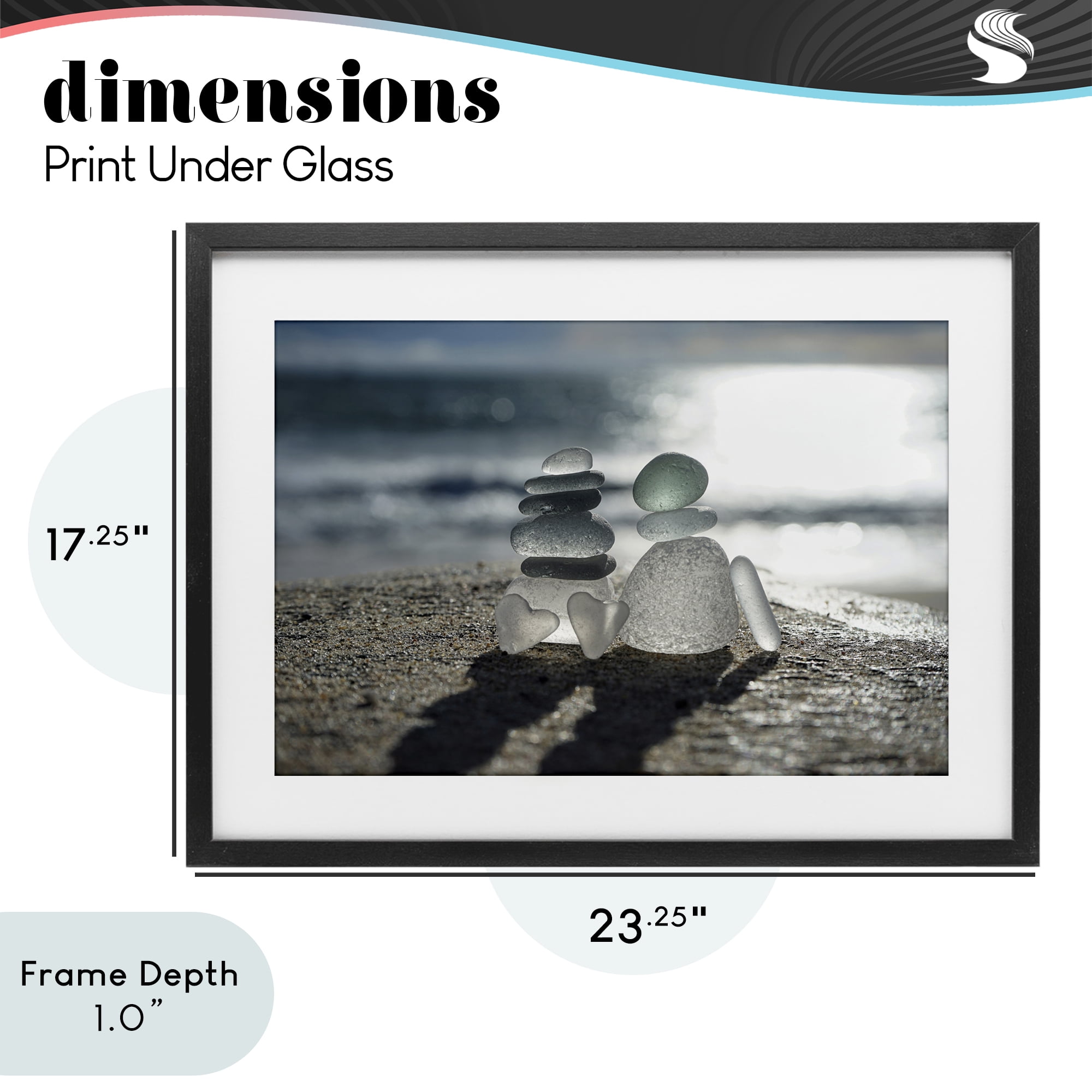 Stupell Industries Zen Sea Glass Hearts Black Framed Print Under Glass, design by LMarie Allen