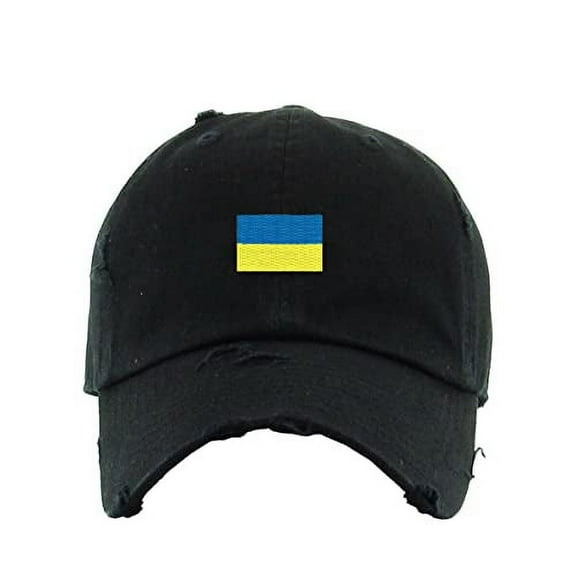 Ukraine Flag Vintage Baseball Cap Embroidered Cotton Adjustable Distressed Dad Hat Black