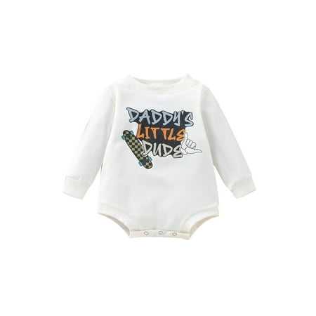 

Mxiqqpltky Baby Romper Skateboard Letter Gesture Print Bodysuit for Girls Boys 3-24 Months