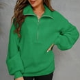 thumbnail image 3 of Homgro Women's Quarter-zip Pullover Sweater Long Sleeve Zip Up Winter Warm Tops Green Large, 3 of 5