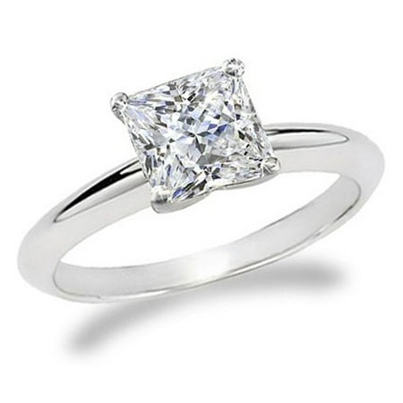 - GIA CERTIFIED 1.00 Carat (ctw) 14K White Gold Princess Cut Diamond Ladies Solitaire Bridal Engagement Ring 1 CT
