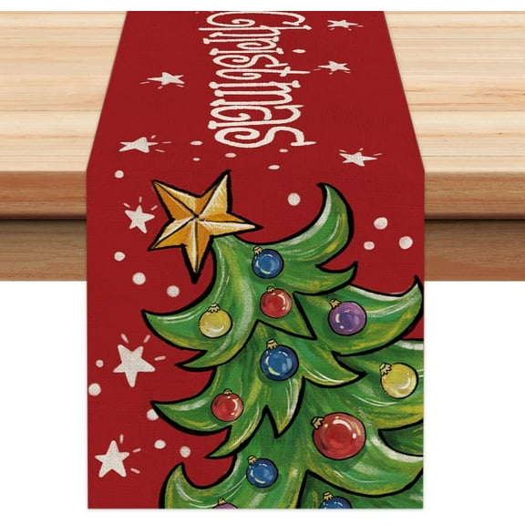 Newhomestyle Christmas Decorations Tree Red Table Runner Xmas Flower Decor Holiday Farmhouse Indoor Vintage Theme Gathering Dinner Party 13x72 Inches