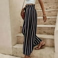 thumbnail image 6 of Lenpel Striped Wide Leg Pants for Women Loose High Waisted Drawstring Casual Trousers Lounge Beach Palazzo Pants, 6 of 6