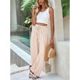 thumbnail image 6 of Women's Elastic Waist Wide Leg Light Weight Woman Palazzo Pants for Casual Lounge Khaki S, 6 of 9
