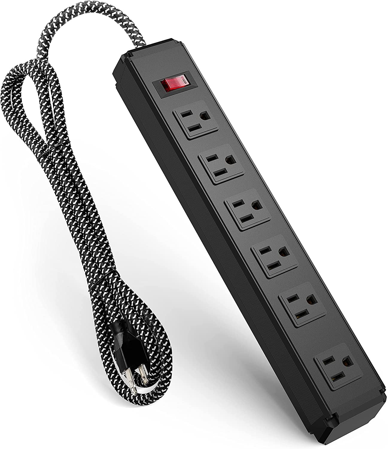 Power Strip with 6 Feet, 6 Outlet Power Strip Surge Protector, 6ft Long Extension Cord, 3 Prong