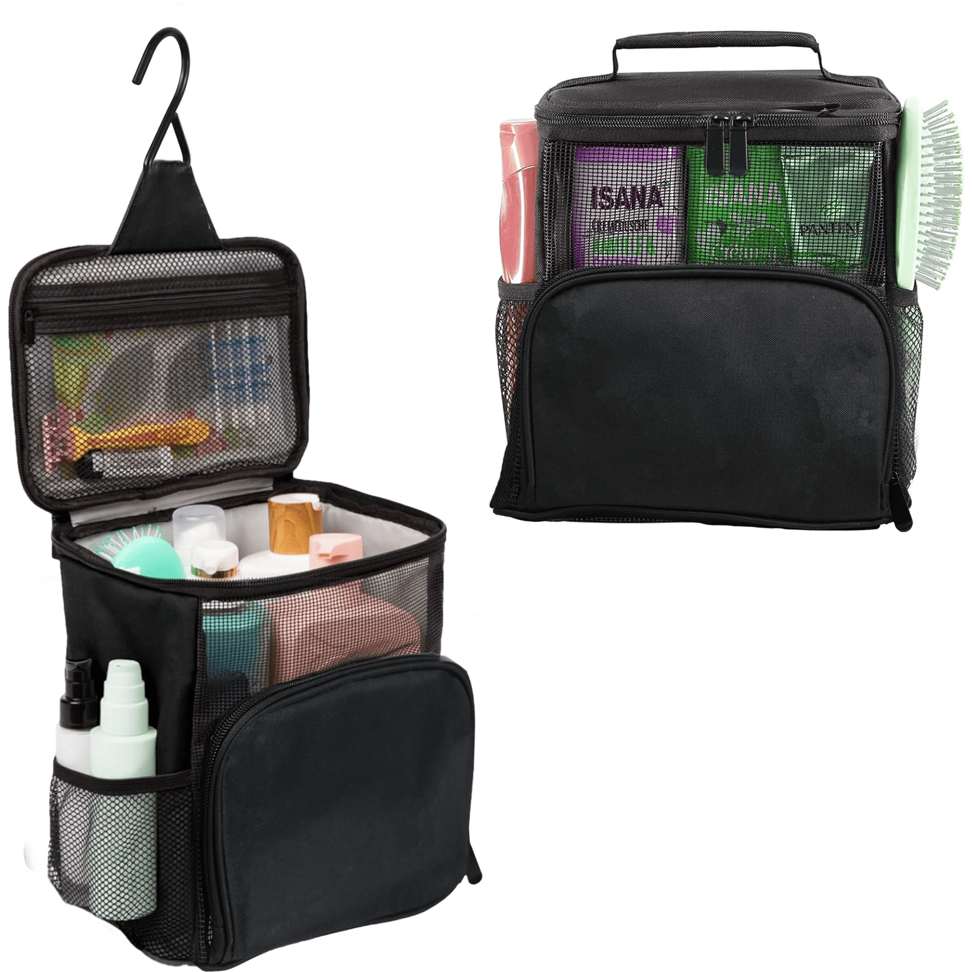 GYTF Shower Bag,Mesh Shower Caddy Portable Room Essentials Tote Bag for Bathroom,Gym, Travel,Camping Quick Dry Hanging Shower Organizer Basket Toiletry Bag,Black ﻿
