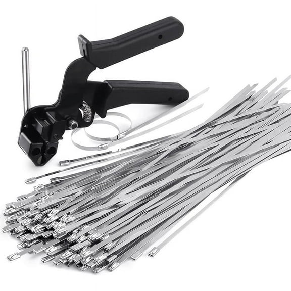 Stainless Steel Cable Tie Plier, Special Tool for Fastening and Cutting Metal Cable Ties, with 150Pcs 11.8In Cable Ties