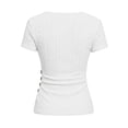 thumbnail image 3 of OGLCCG Womens Summer Wrap Tops Casual Eyelet V Neck Short Sleeve Ruched Shirts Comfy Button Slim Fit Basic Beach Tee Blouses,M,White, 3 of 8