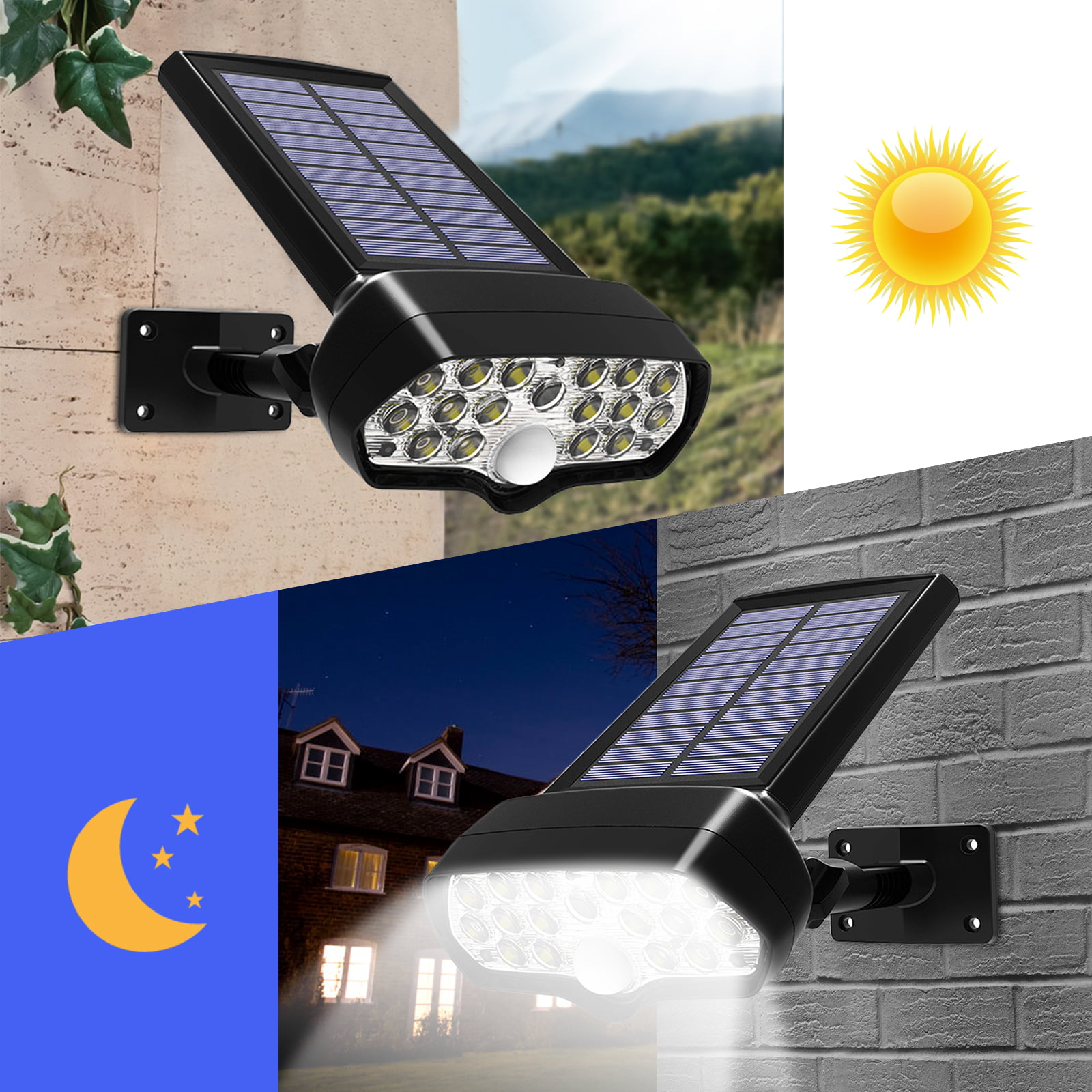 Adjust Solar Power Outdoor Light PIR Motion Sensor Spotlights Security Wall Lamp 