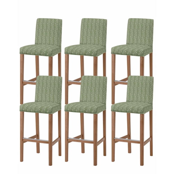 Sage Green Floral Bar Stool Covers Set of 6, Spring Flowers Stretch Washable Bar Chair Covers with Backs, Removable Pub Counter Height Chair Cover for Kitchen Dining Room Cafe Farmhouse Botanical