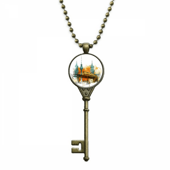 Tokyo Japan Rail Train Tower Key Necklace Pendant Tray Embellished Chain