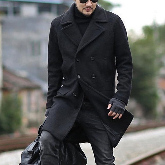 Mikilon Manteau Coupe-Vent à Double Boutonnage pour Homme, Hiver, Décontracté, Uni, Col Rabattu, Garde au Chaud