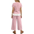 thumbnail image 6 of SGFCWSX Girls 2 Piece Outfits Bow Lace Hem Short Sleeve Tops Wide Leg Capri Pants Summer Casual Clothes Set Pink Size 8, 6 of 10