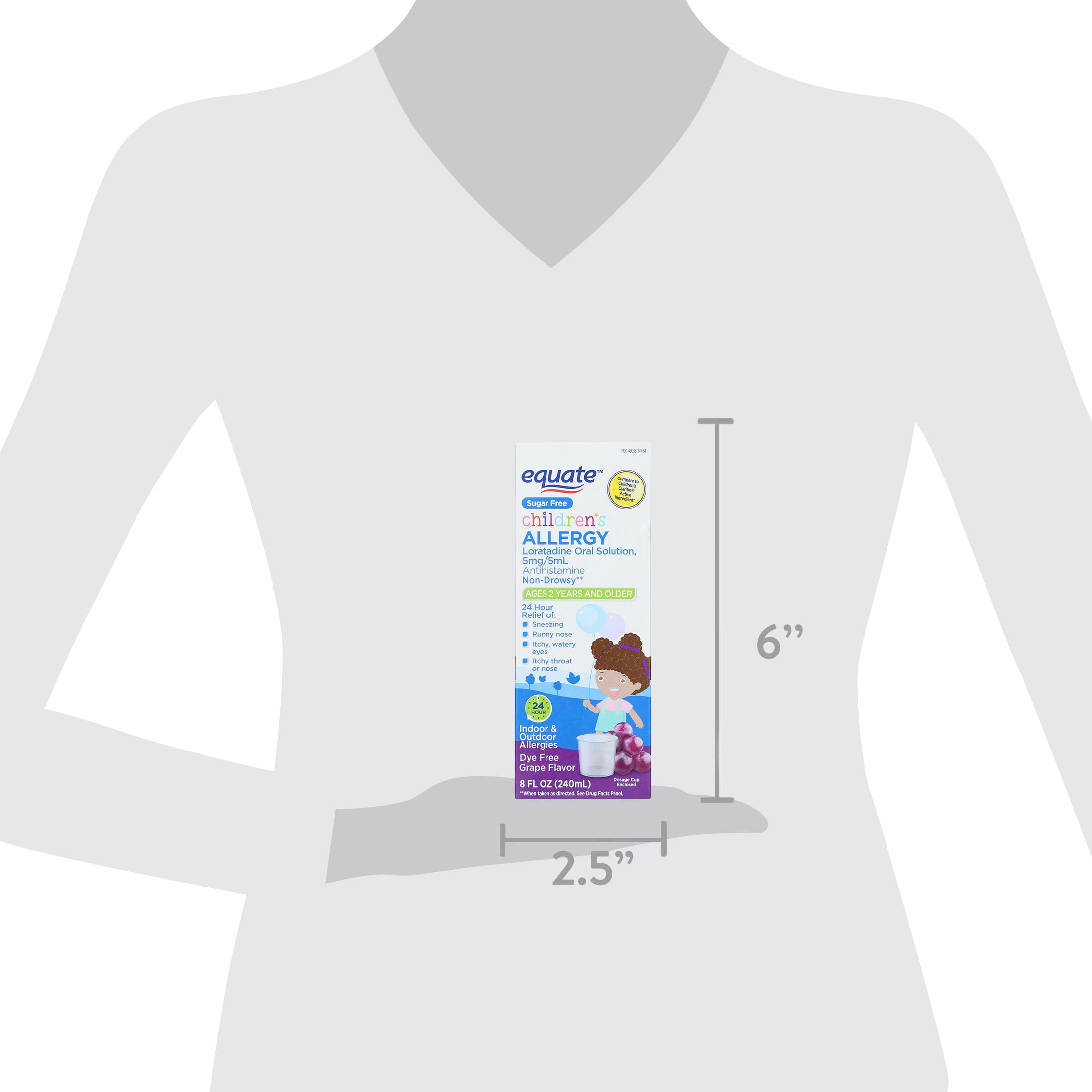Equate Children's Allergy Non-Drowsy Loratadine Antihistamine Oral Solution, Grape Flavor, 5 mg, 8 fl oz