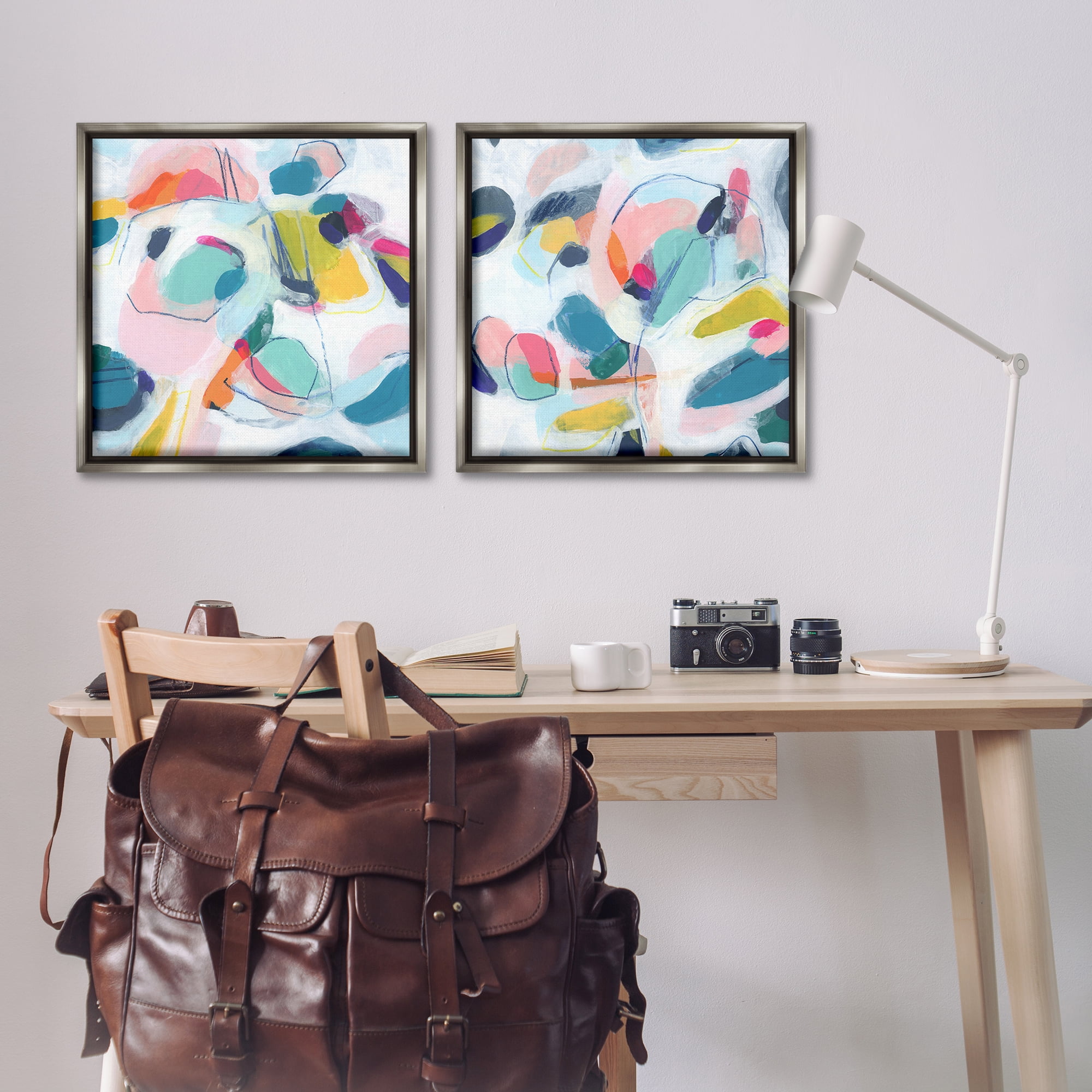Stupell Industries Eye-catching Abstract Pastels Abstract Painting Gray Floater Framed Canvas Art Print Wall Art, 25 x 25, Set of 2