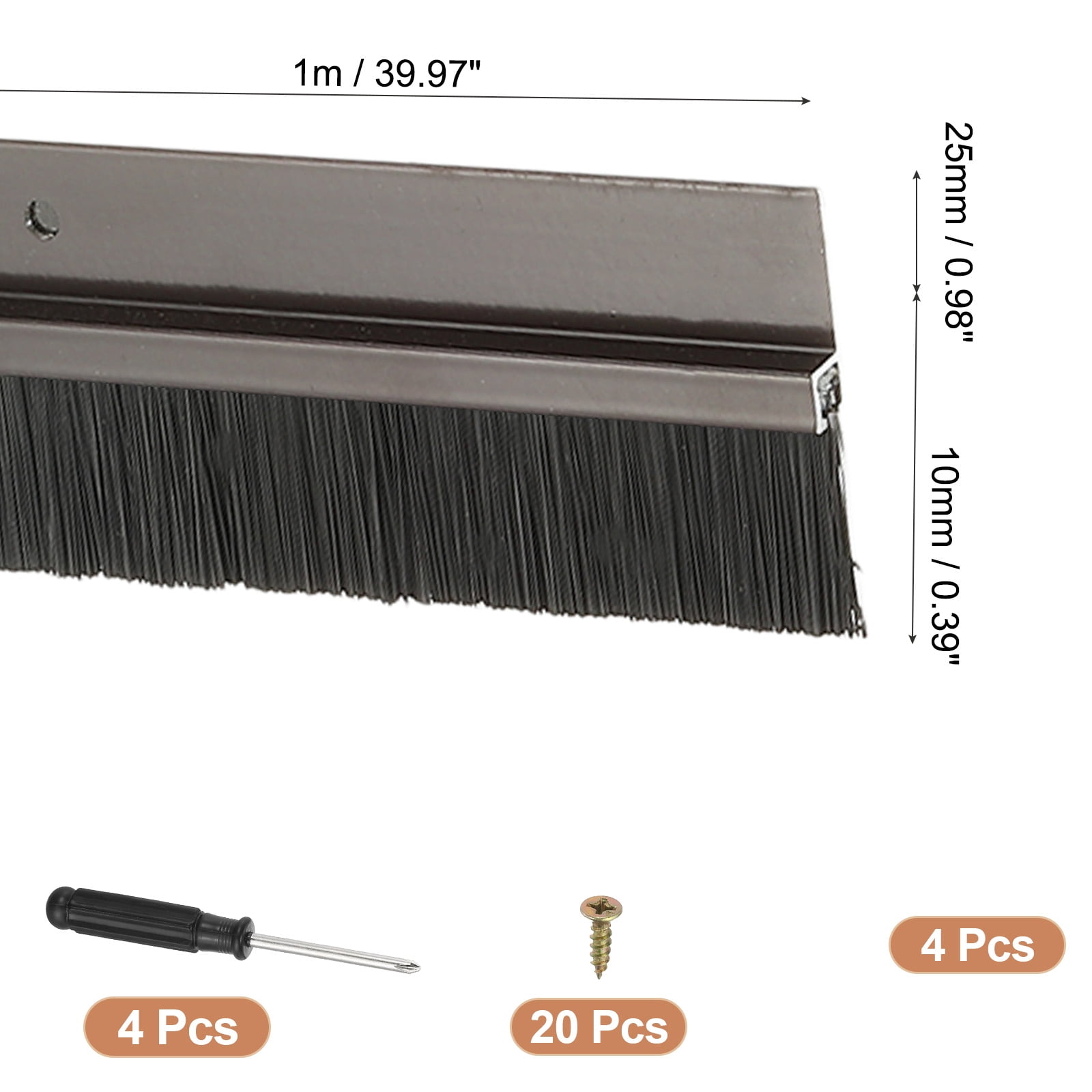 Uxcell Door Brush Sweeps H-shape Aluminum Alloy Holder Door Sweep for Bottom of Door Seal Garage Brown 0.39" x 39.37"