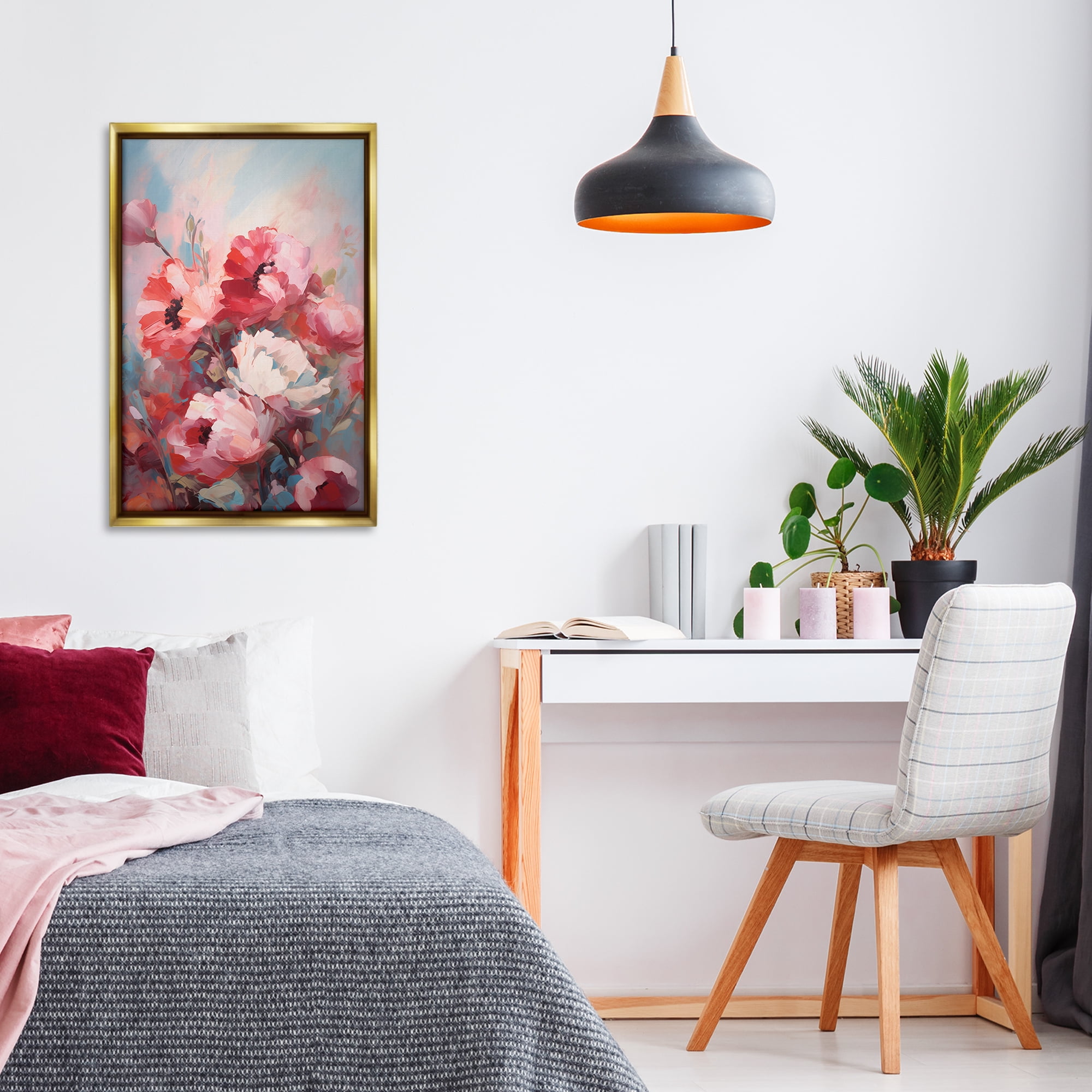 Stupell Industries Red & White Anemones Botanical & Floral Painting Gold Floater Framed Art Print Wall Art, 21 x 31