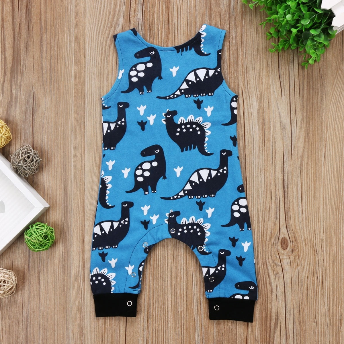 Baby Girl Boy Sleeveless Dinosaur Cotton Romper Jumpsuit Bodysuit Clothes Outfit 