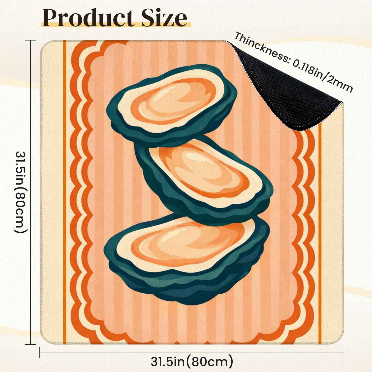 Mahjong Mat 31.5" x 31.5" Stacked Oysters Retro Style Bold Orange Teal Colors Non-Slip Noise Reduction Mahjong Tiles Table Cover for Dominoes Poker Card Board and Tile Games