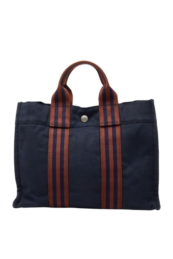 Pre-Owned Hermes Fourre-Tout PM Mini Tote Bag Handbag Navy Brown Canvas Women's HERMES