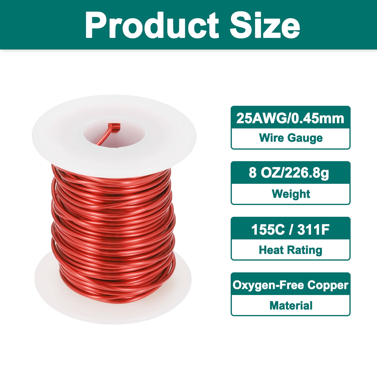 25 AWG Magnet Wire, 25 Gauge 8 oz Enameled Copper Wire, 155C(311F), Red,White