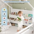 thumbnail image 4 of Floor Bed Twin Size House Shaped Floor Bed with Globe String Lights, Storage Bookshelf, Twin Metal Bed Frame with Door, Safety Guardrail and Side Pockets, Montessori Floor Bed for Bedroom, White, 4 of 10
