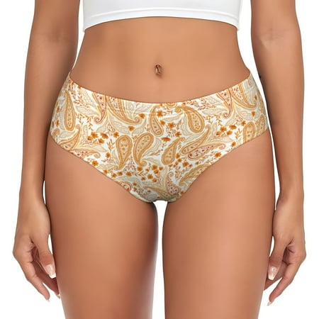 Womens Underwear - Orange Flowers Paisley No Show Seamless Underwear for Women  Soft Stretch Womens Panties  Hipster Ladies Panties Bikini Underwear Briefs