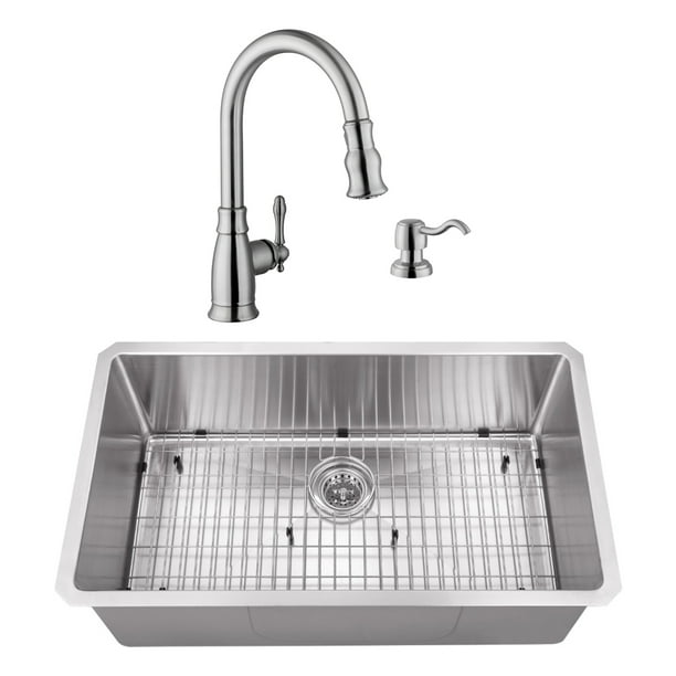 32 in. Radius Corner Stainless Steel Kitchen Sink & Traditional Faucet