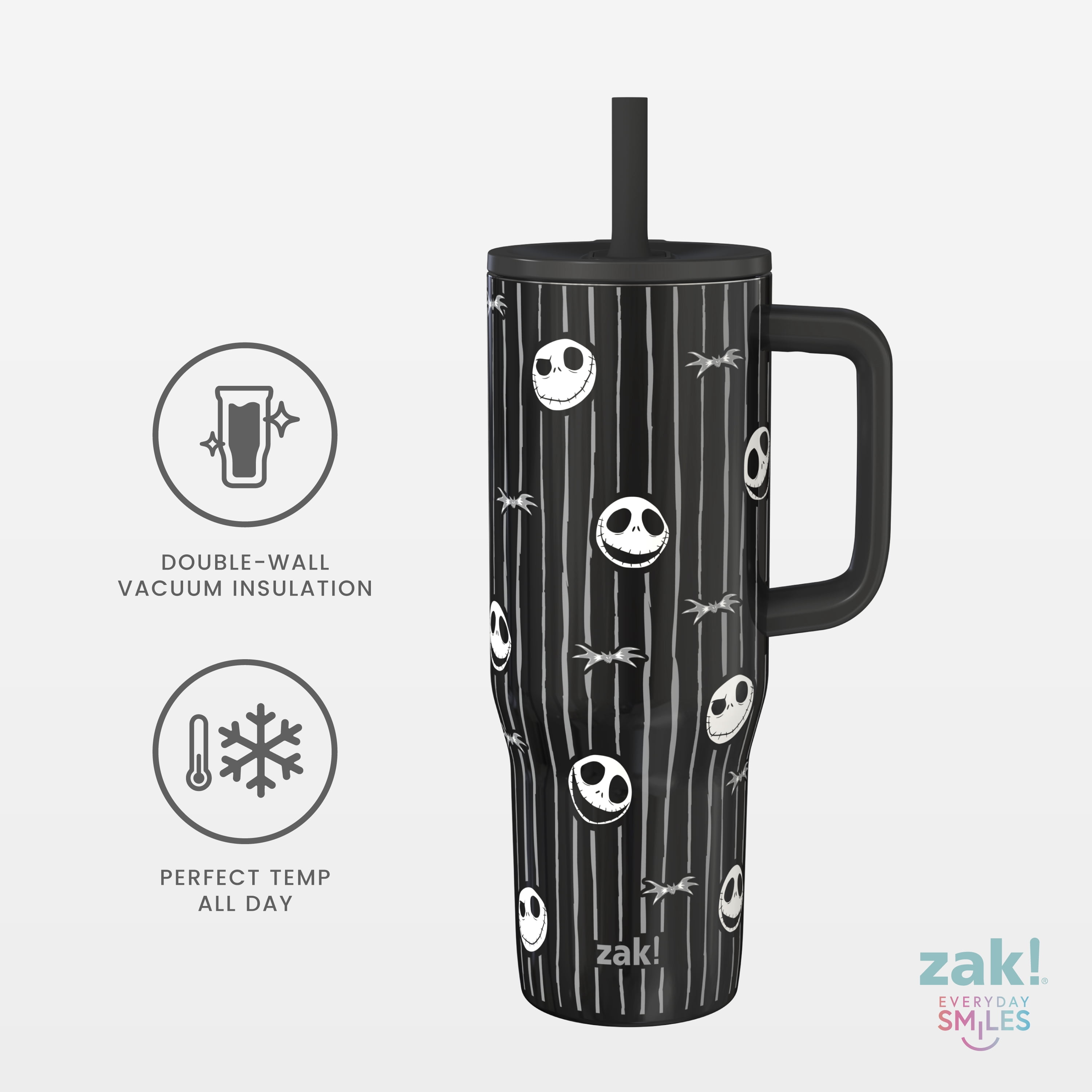 Zak Designs 30oz Nightmare Before Christmas Double Wall Stainless Steel Vaccuum Insulated Sutton Straw Tumbler