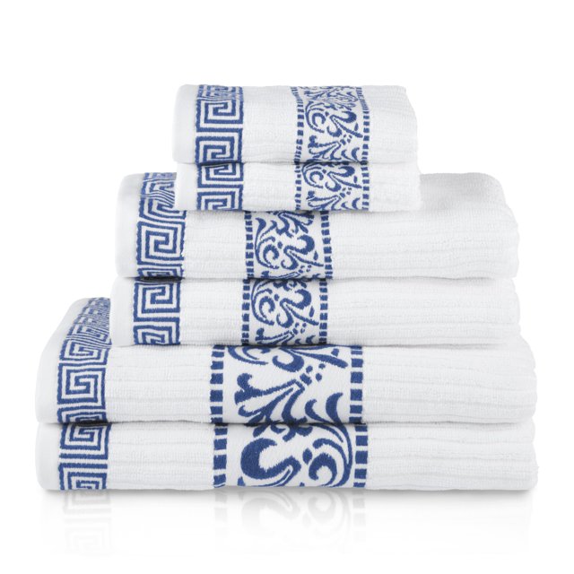 Superior Decorativo Atenas Juego De Toallas De Baño De Algodón De 6 Piezas Azul Marino