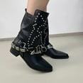 thumbnail image 4 of Cowboy Boots for Women Punk Studded Wide Mid Calf Motorcycle Riding Boots Gothic Western Cowgirl Booties, 4 of 7