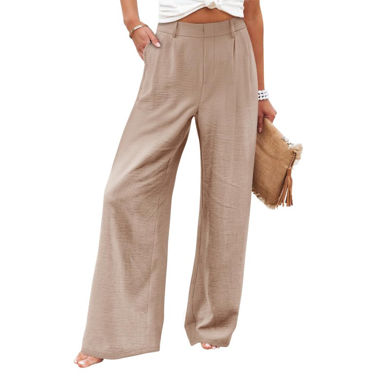 【BOK PLACE】Inner Button Clip Summer Linen L Wide Slacks Pt USOCUTE Women's Linen Casual High Waist Wide Leg Straight