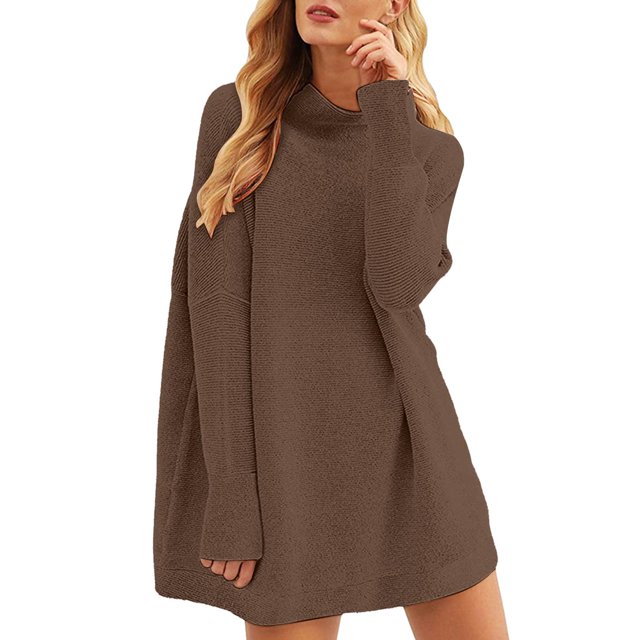 Gibobby Casual Suéter para Mujer, Suéter de cuello alto para mujer, de manga larga, acogedor, cálido, casual, ligero(Marrón,M)