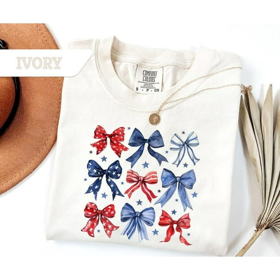 4Th Of July Shirt, Coquette American Flag T-Shirt, Usa Bow Tee, 4Th Of July Tee, Women'S Patriotic Shirt, Red White And Blue