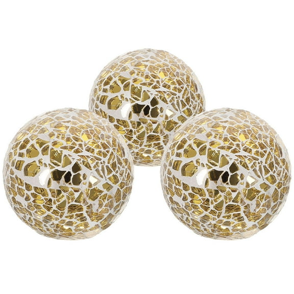 HONMEET 3Pcs Glass Balls Decorative Golden Spheres for Bowls Centerpiece and Living Room Display