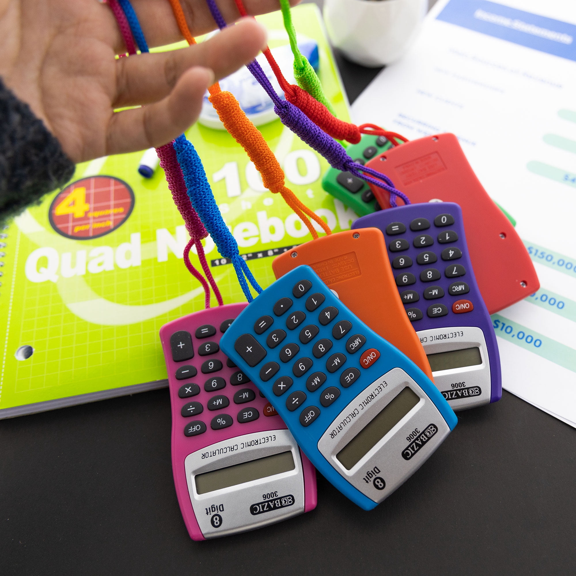 BAZIC Pocket Size Calculator 8-Digit Neck String, LCD Display, 24-Pack