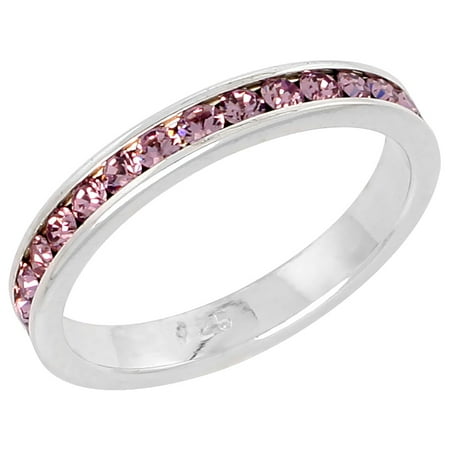 Pearl Stackable Ring - Sterling Silver Stackable Eternity Band, June Birthstone, Alexandrite Crystals, 1/8