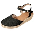 thumbnail image 5 of Espadrilles for Women Woven Closed Toe Wedge Sandals Vintage Footbed Ankle Strap Slingback Heels Breathable Summer Dress Shoes Black Size 9, 5 of 6