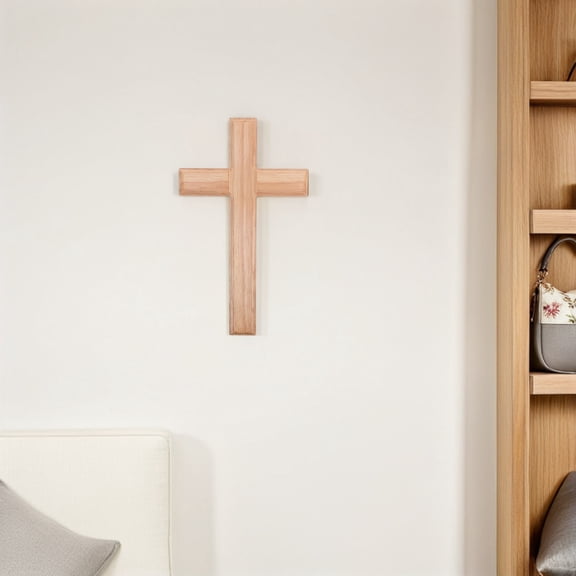 HONMEET Handcrafted Beige Wood Christian Cross Wall Decor for Home, Artisan Carved Ornament