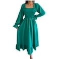 thumbnail image 1 of cfhntfmh Robes de Cocktail pour Femmes Mode Robe Midi à Manches Longues Évasées Col Carré Robe de Soirée à Volants Smockée Douce, 1 of 7