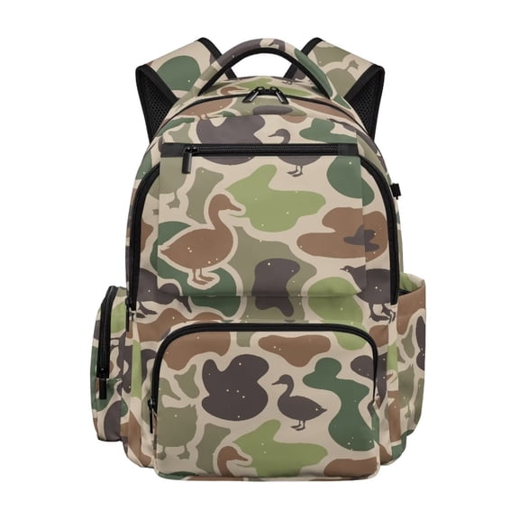 Yuyamidu Green Duck Camo Boys Girls Backpack 17 Inch Large Capacity Bookbag Water-Resistant Polyester Daypack, for Elementary School and Outdoor Travel Hiking, Back to School