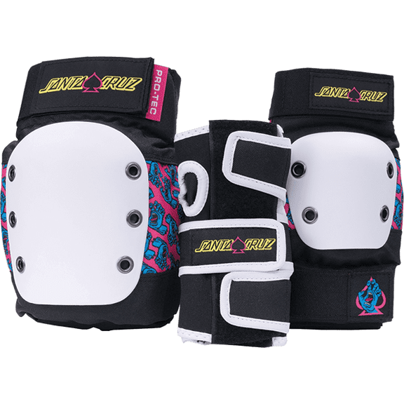 Pro-Tec Junior 3 Pack Open Back Skateboard Protective Pads Santa Cruz Black - Size YS