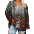 thumbnail image 3 of Uootdi Halloween Sweatshirts for Women V Neck Halloween Theme Graphic Womens Sweatshirt Oversized Fit Fall Festival Soft Womens Tops Gift, 3 of 7