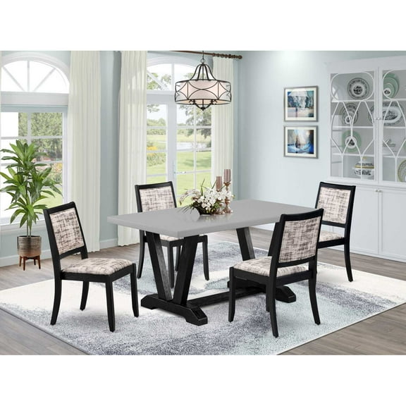 East West Furniture V-Style 5-Piece Kitchen Dining Set in Cement Finish