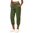 thumbnail image 3 of Women's Corduroy Elastic Waist Cuffed Cropped Pants with Pockets, Casual Solid Color, Medium Wash Baggy, Cropped Pants for Women | UKHCCC,Green L, 3 of 9