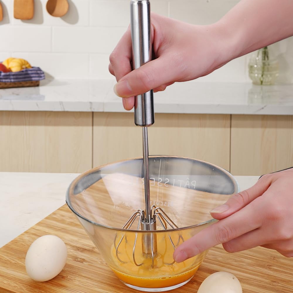 Stainless Steel Semi-Automatic Whisk, 2025 Upgraded Small Hand Push Egg Whisk, Egg Beater Scrambler Wisking Tool for Cooking Baking Kitchen Gadgets Mixer Stirrer Tools (3 Pcs)