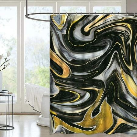 Marble Shower Curtain Black And Gold Ink Texture For Bathroom Abstract Art With 12 Hooks Modern Waterproof Fabric Curtains 69 X 70 Canada Marble Shower Curtain Black And Gold, Shower Curtains Black Art