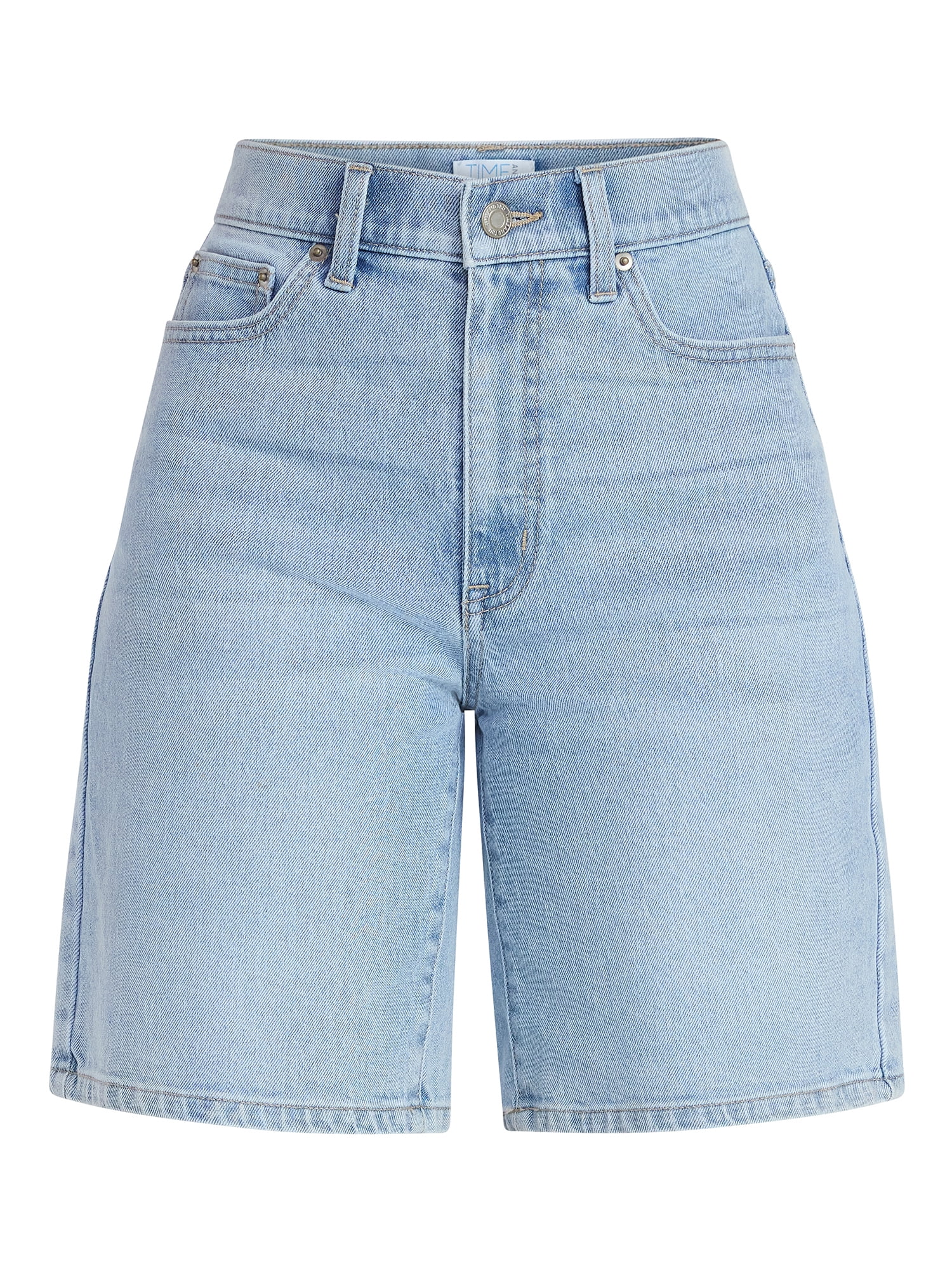 Time and Tru Women's High Rise Denim Bermuda Shorts, 9" Inseam, Sizes 0-22